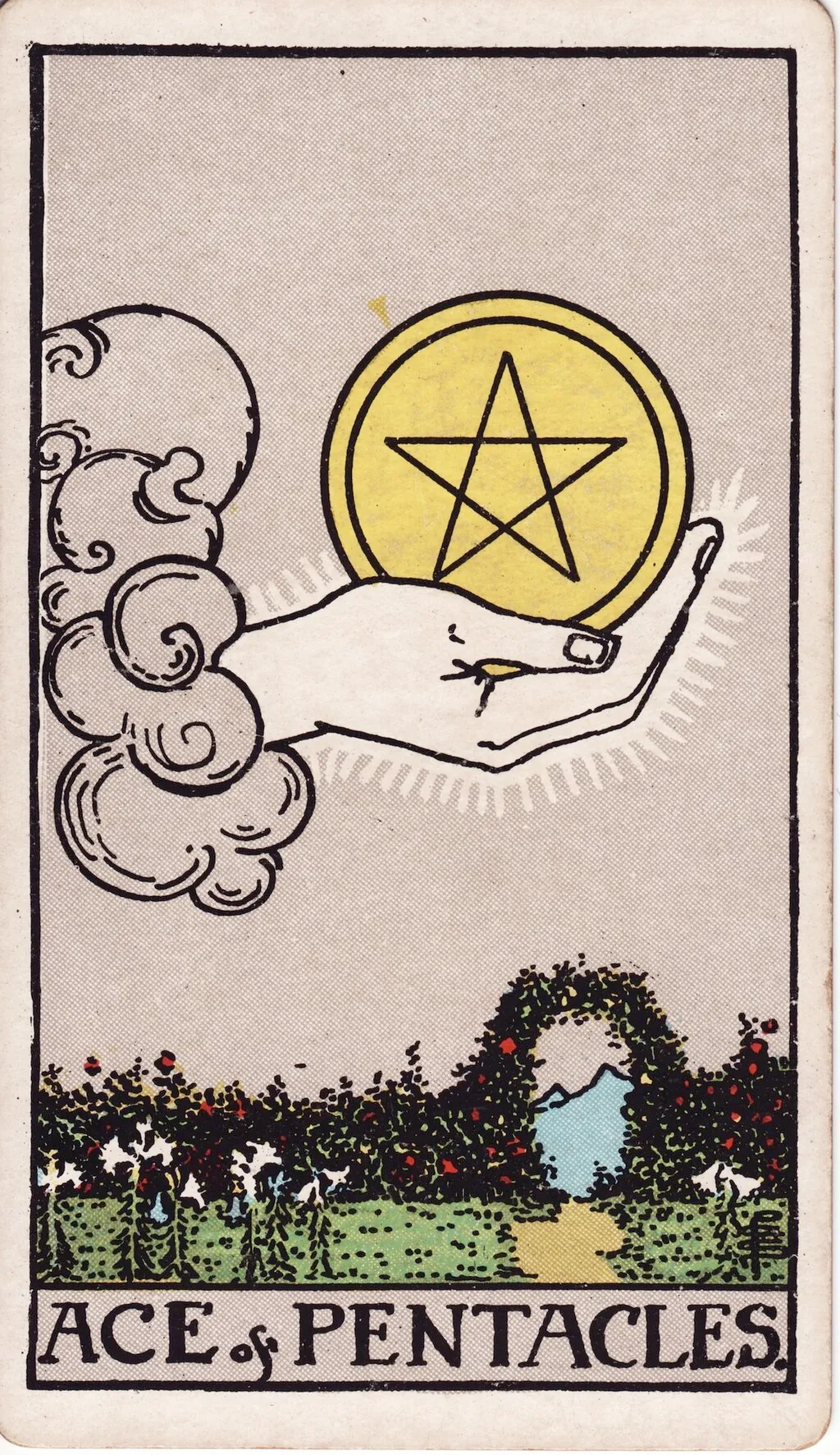 星币一 Ace of Pentacles 韦特塔罗牌面