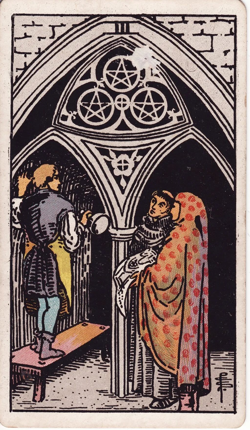 星币三 Three of Pentacles 韦特塔罗牌面