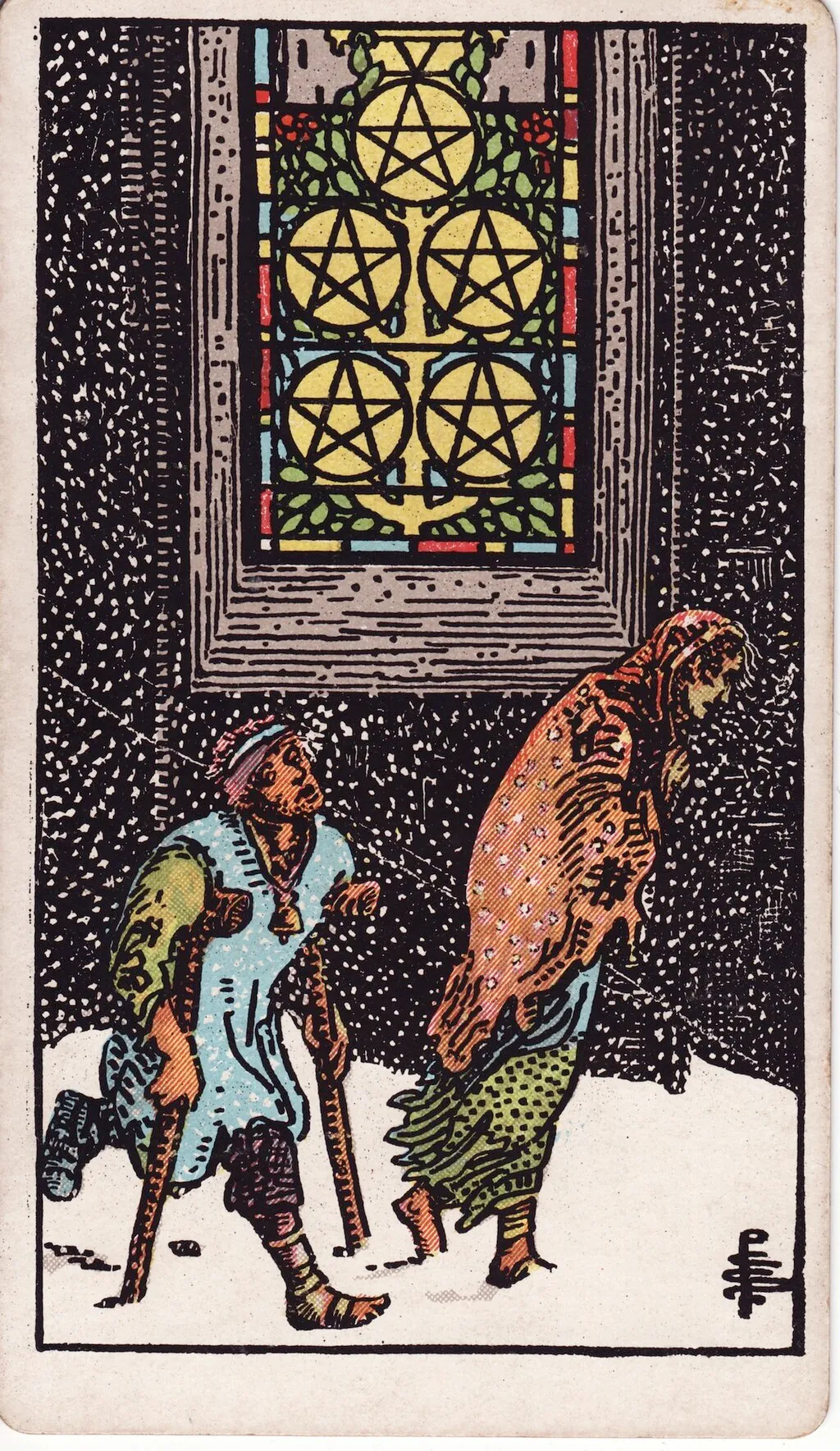 星币五 Five of Pentacles 韦特塔罗牌面