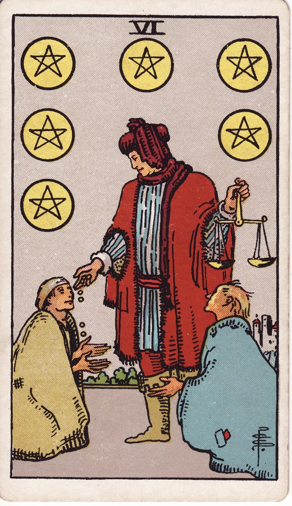 星币六 Six of Pentacles 韦特塔罗牌面