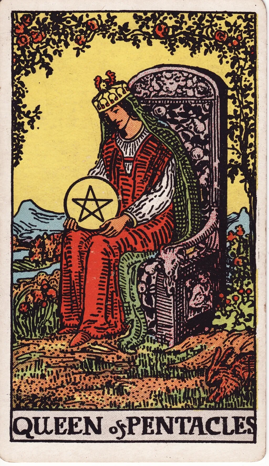 星币皇后 Queen of Pentacles 韦特塔罗牌面