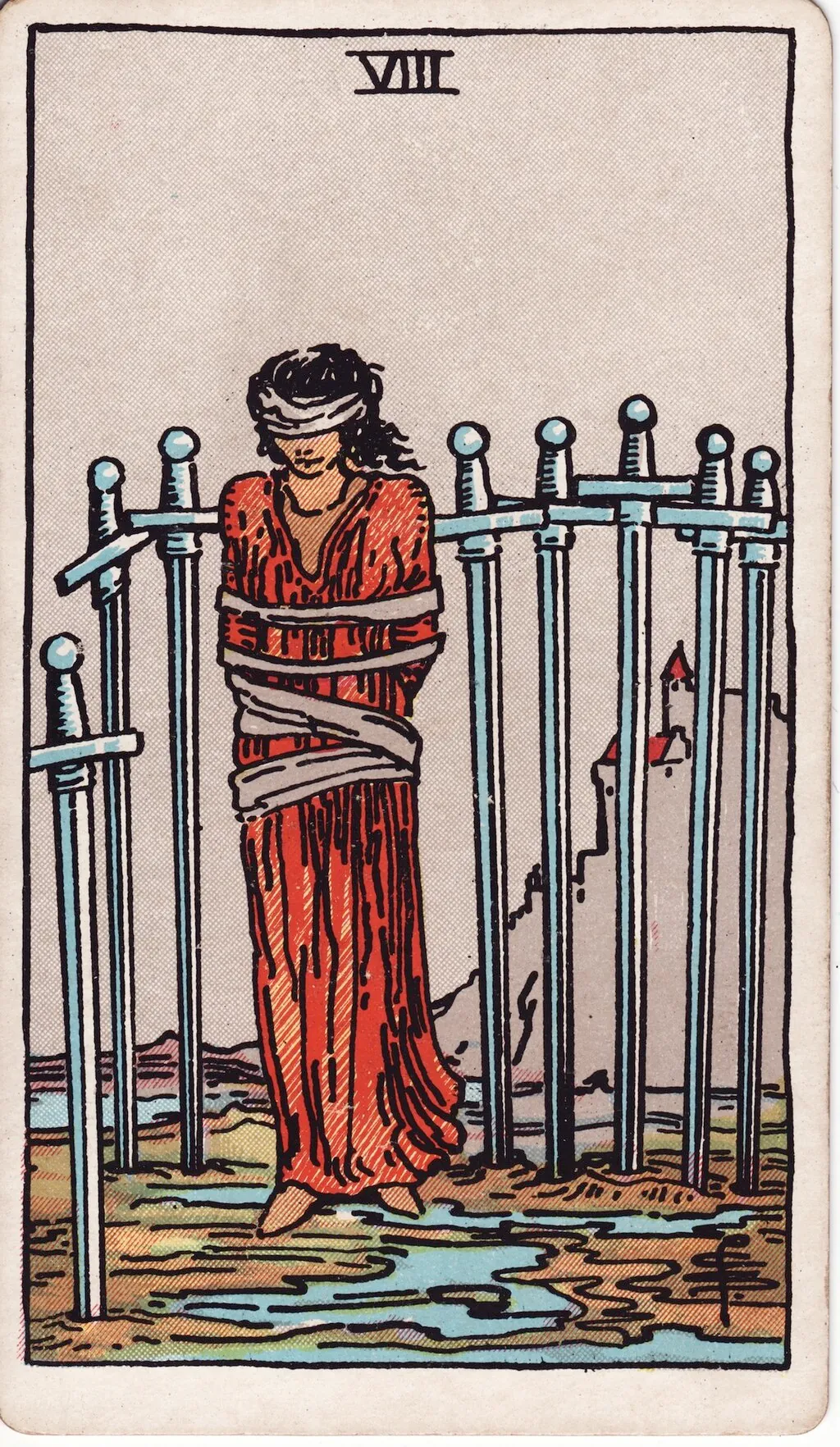 宝剑八 Eight of Swords 韦特塔罗牌面