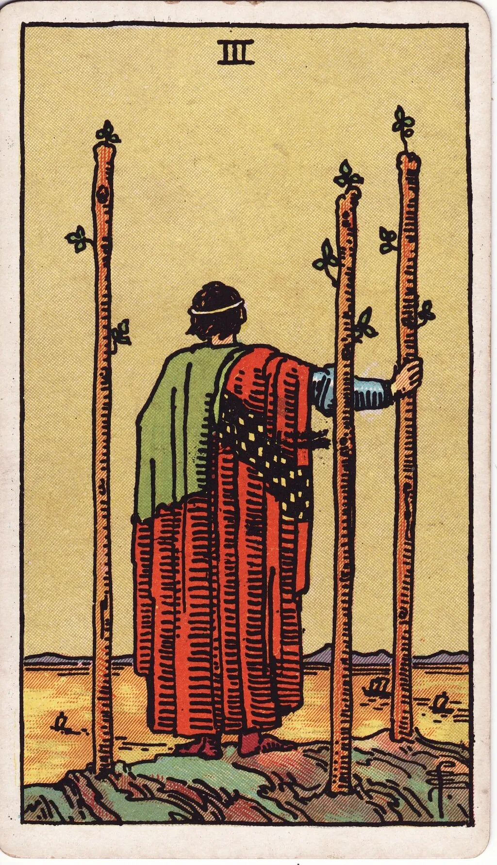 权杖三 Three of Wands 韦特塔罗牌面