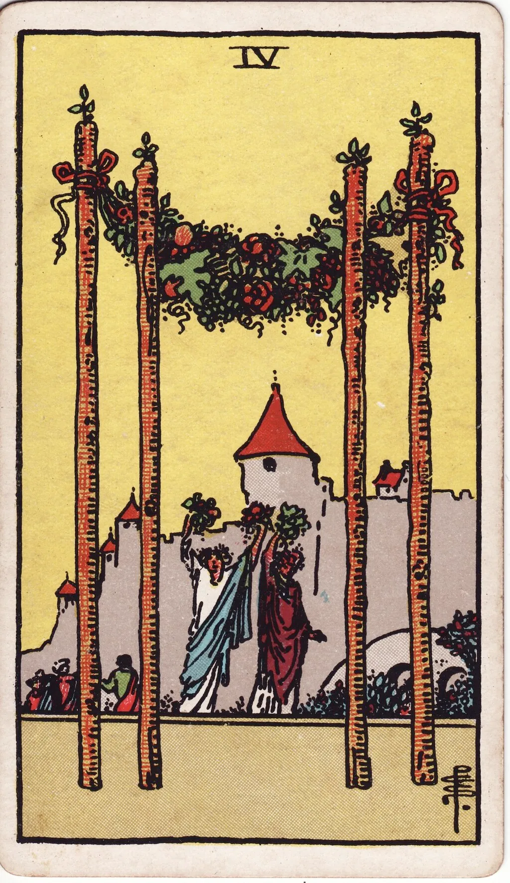 权杖四 Four of Wands 韦特塔罗牌面